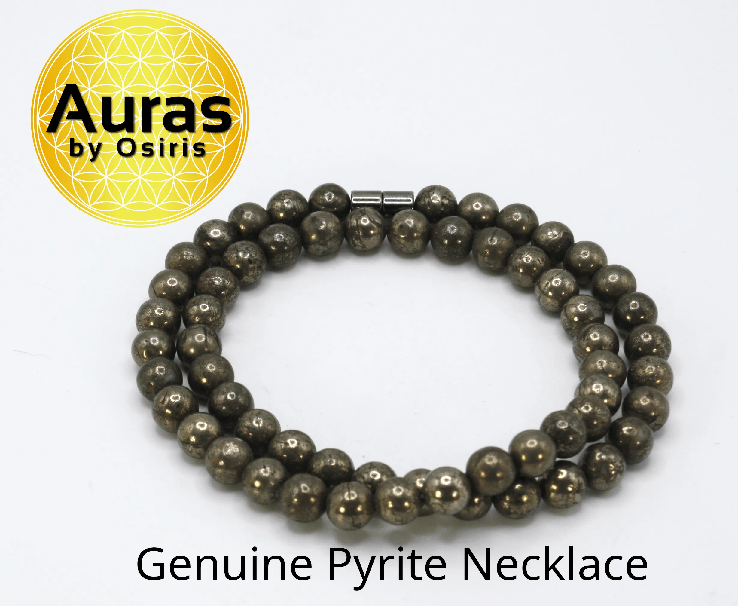 Genuine Pyrite Necklace - Gifts for Men/Women - 8mm Bead Diameter - Prosperity Jewelry - Protection Stone