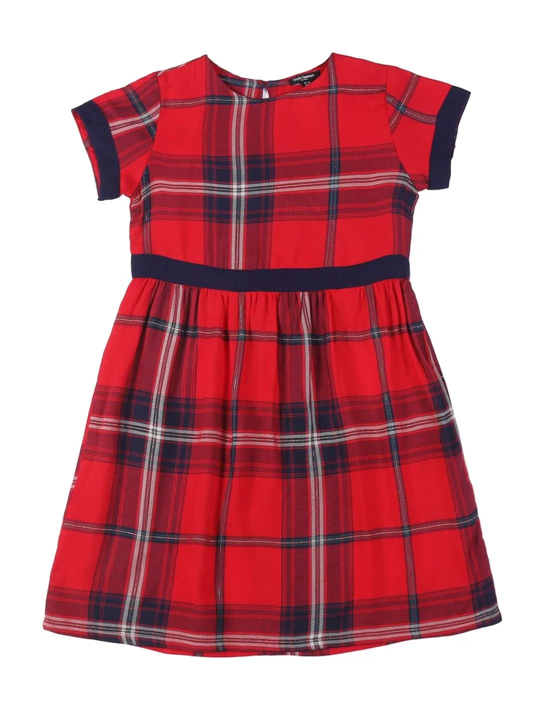 Girls Red Checked Fit and Flare Dress