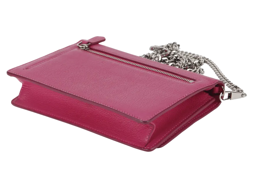 GIVENCHY PANDORA WALLET ON CHAIN PINK GOAT SKIN SILVER HARDWARE(GU 0114) WITH DUST COVER AND BOX