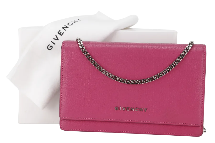 GIVENCHY PANDORA WALLET ON CHAIN PINK GOAT SKIN SILVER HARDWARE(GU 0114) WITH DUST COVER AND BOX