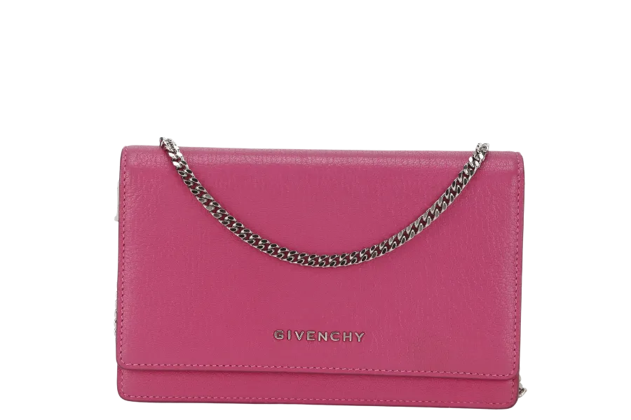 GIVENCHY PANDORA WALLET ON CHAIN PINK GOAT SKIN SILVER HARDWARE(GU 0114) WITH DUST COVER AND BOX