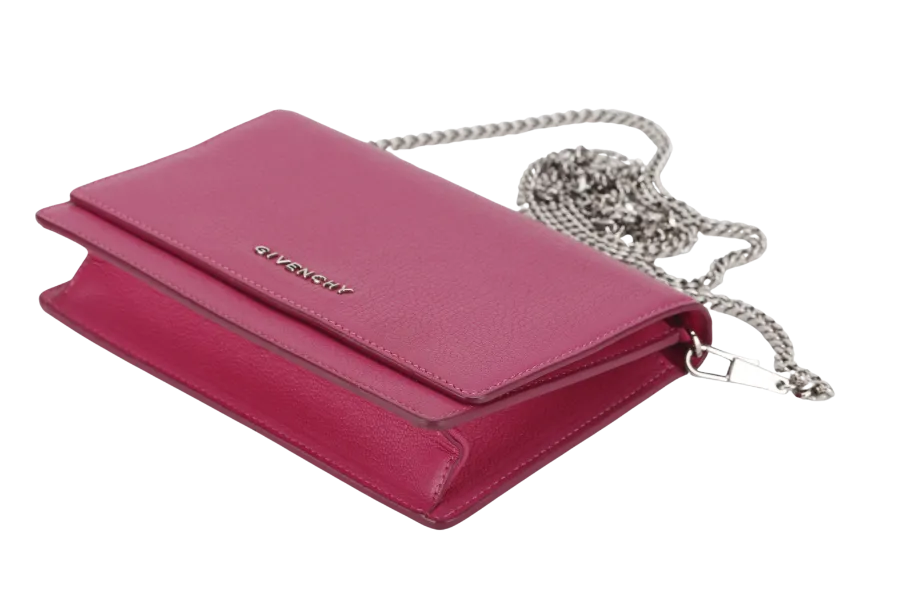 GIVENCHY PANDORA WALLET ON CHAIN PINK GOAT SKIN SILVER HARDWARE(GU 0114) WITH DUST COVER AND BOX