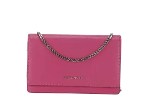 GIVENCHY PANDORA WALLET ON CHAIN PINK GOAT SKIN SILVER HARDWARE(GU 0114) WITH DUST COVER AND BOX