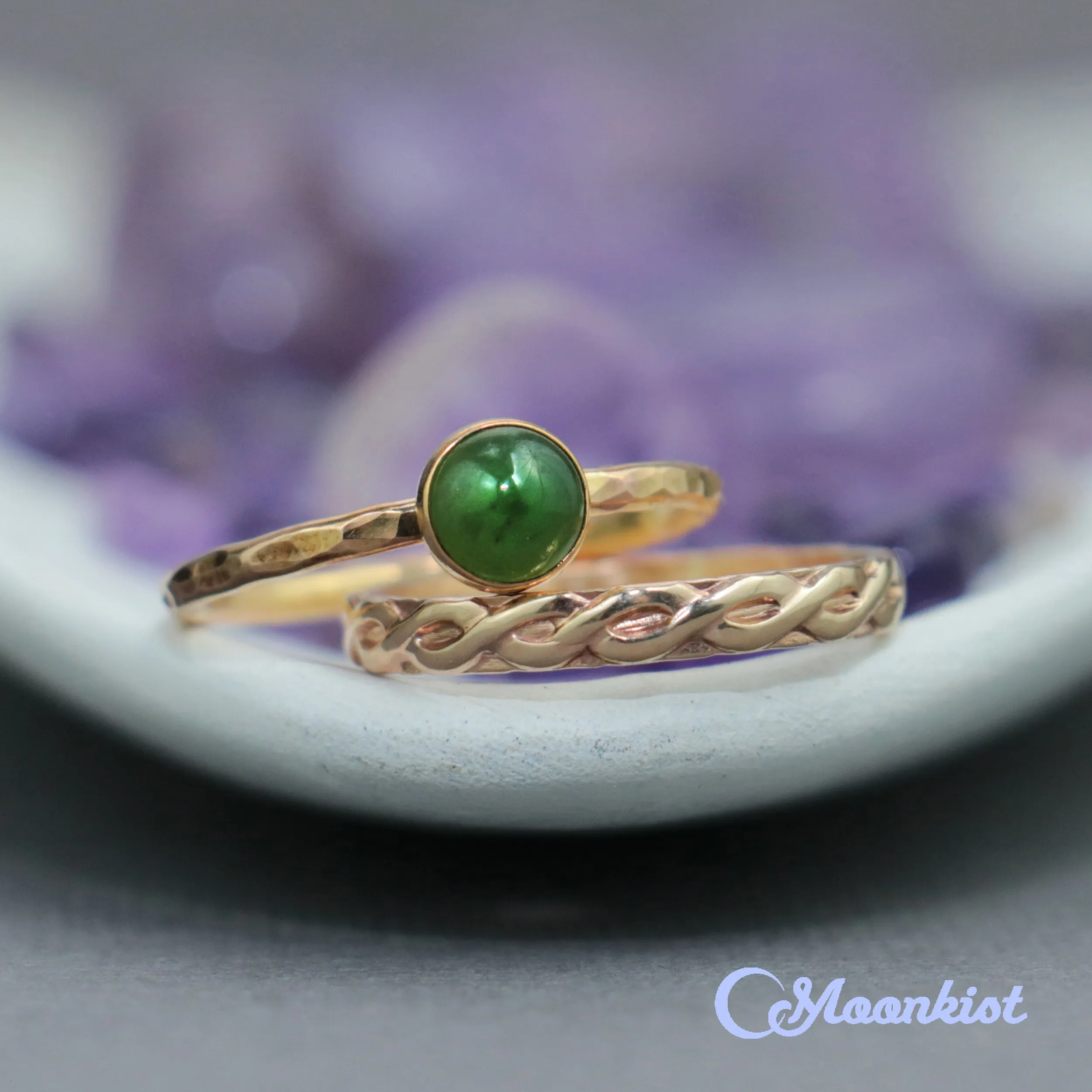 Gold Filled Green Jade Cabochon Engagement Ring Set | Moonkist Designs