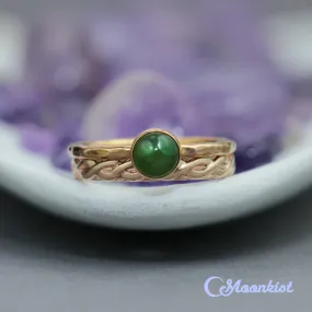 Gold Filled Green Jade Cabochon Engagement Ring Set | Moonkist Designs