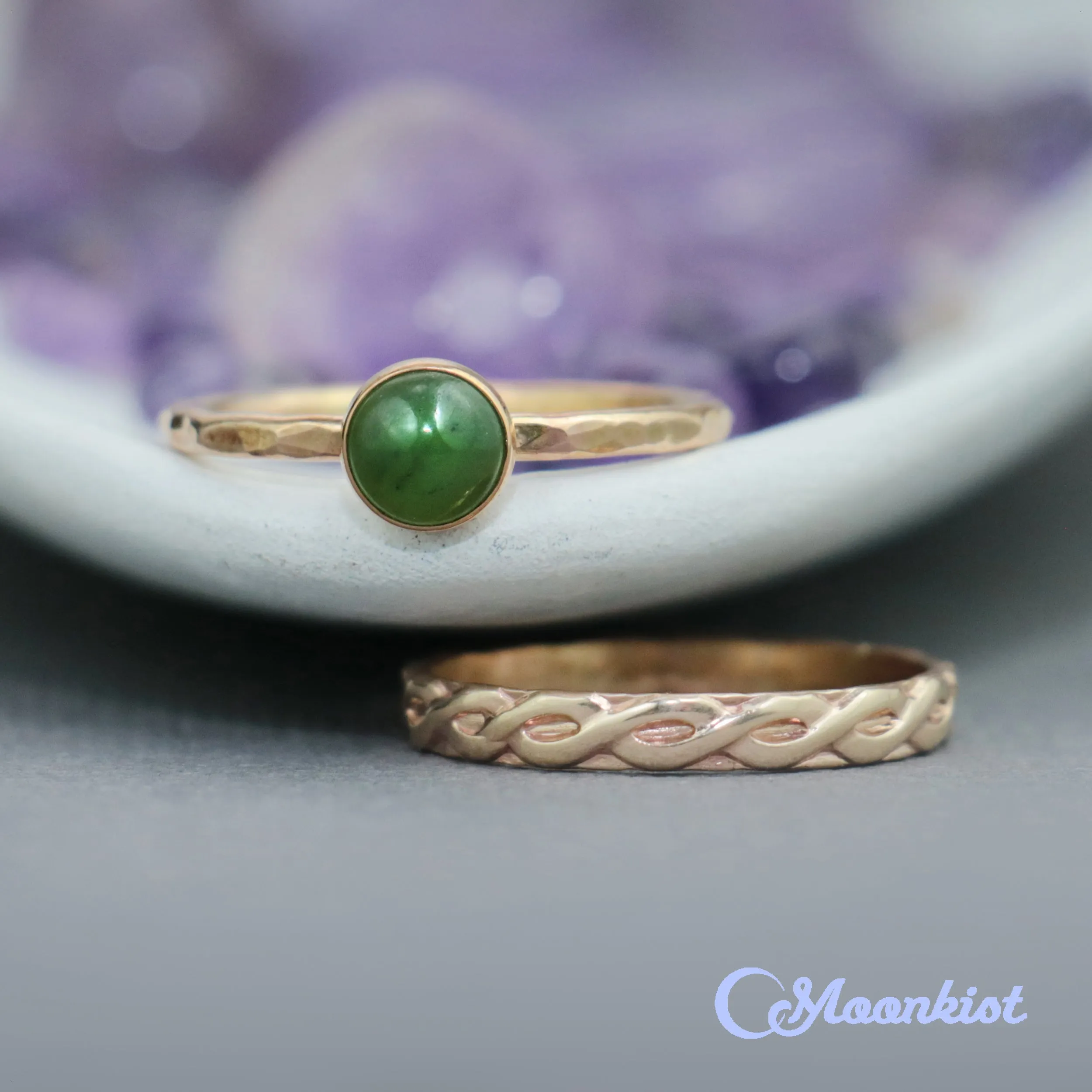 Gold Filled Green Jade Cabochon Engagement Ring Set | Moonkist Designs