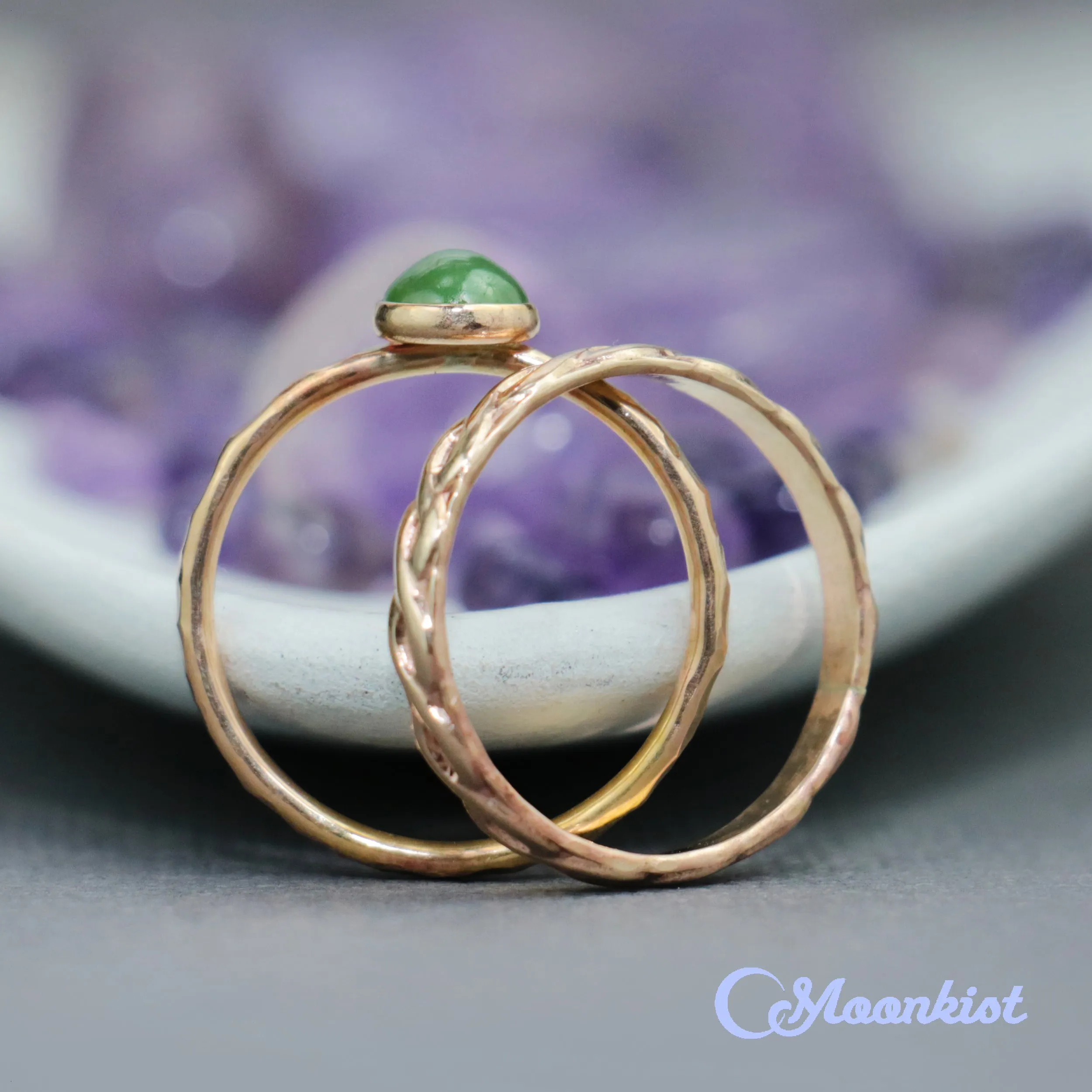 Gold Filled Green Jade Cabochon Engagement Ring Set | Moonkist Designs