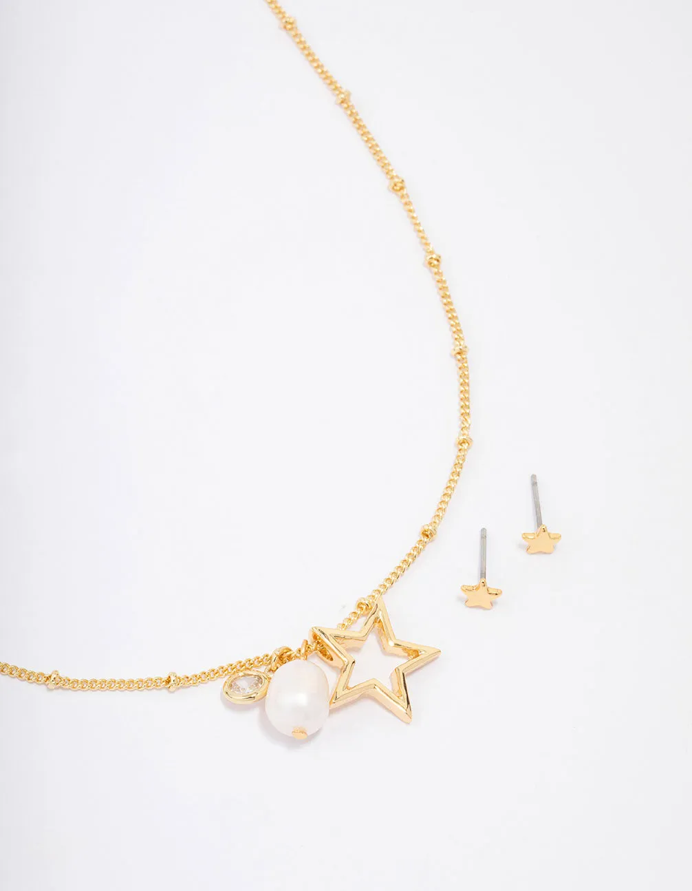 Gold Plated Star Charm Necklace & Earring Jewellery Set