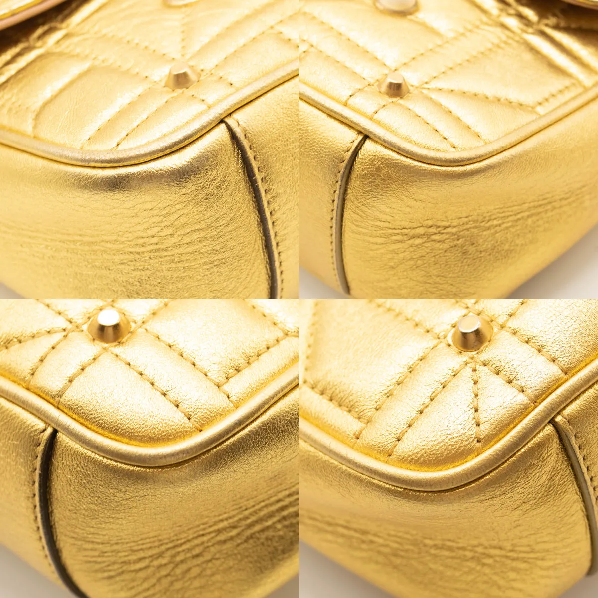 Gucci Metallic Calfskin Matelasse Studded Mini Pearly GG Marmont Shoulder Bag Gold