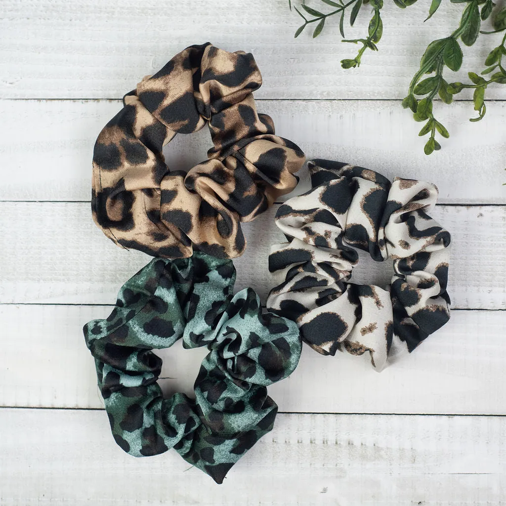 Hair Scrunch Set In Luxe Leopard (Natural/Teal/Cream)