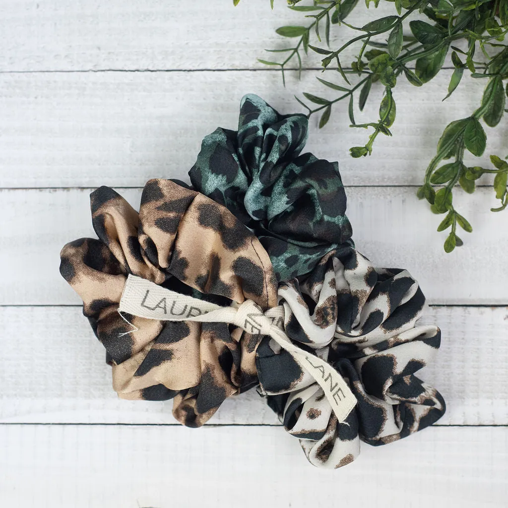 Hair Scrunch Set In Luxe Leopard (Natural/Teal/Cream)