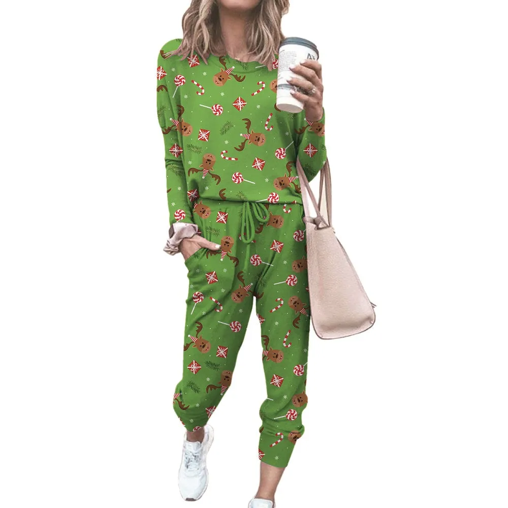 Haute Edition Women's Cozy Christmas Print 2-Piece Jogger Pajama Set