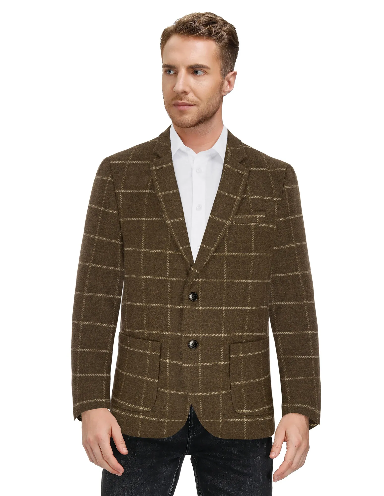 Herringbone Tweed Two Button Blazer British Wool Blend Sport Coat Jacket