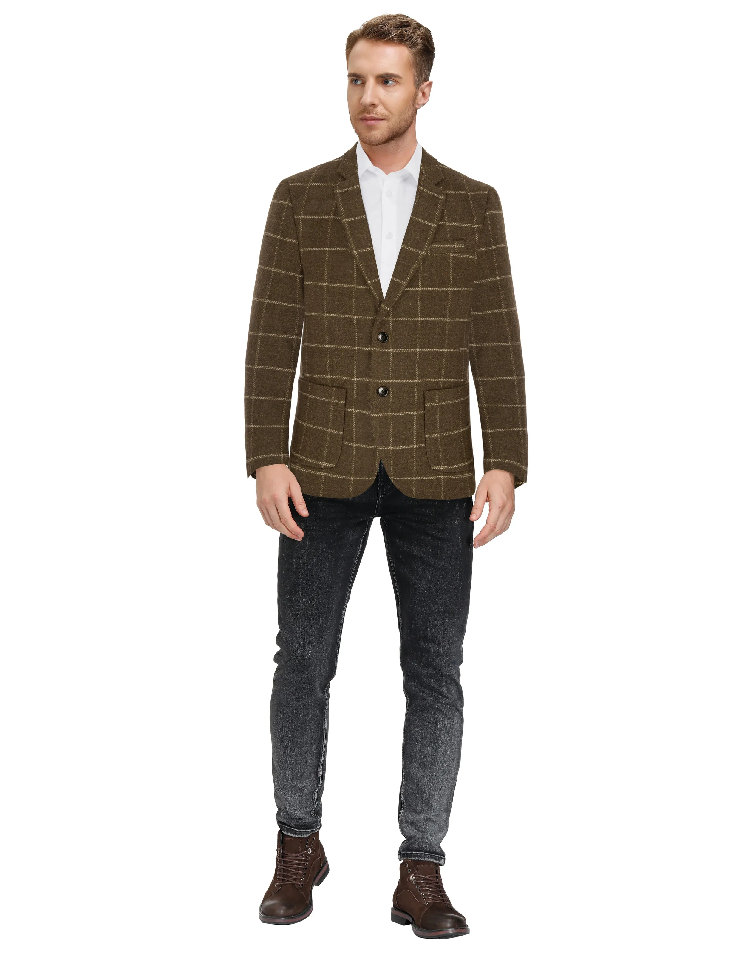 Herringbone Tweed Two Button Blazer British Wool Blend Sport Coat Jacket