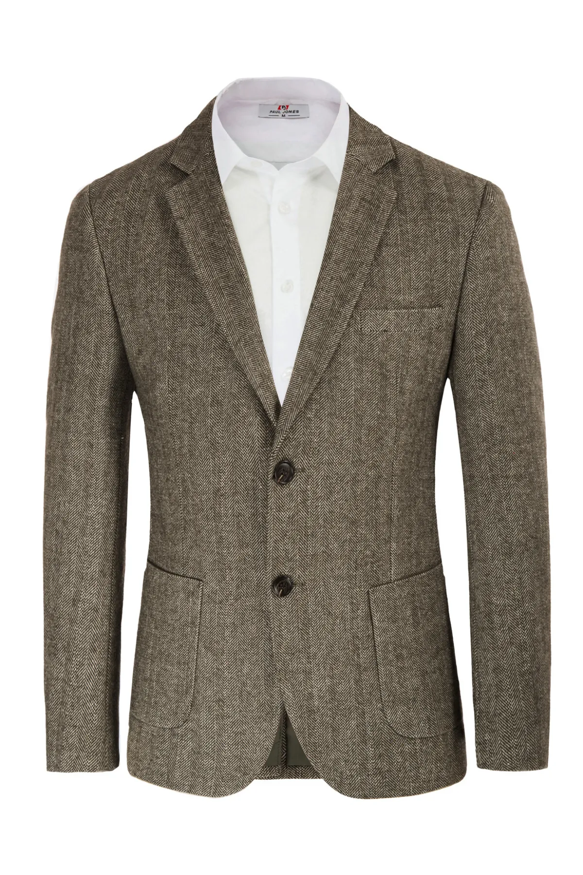 Herringbone Tweed Two Button Blazer British Wool Blend Sport Coat Jacket