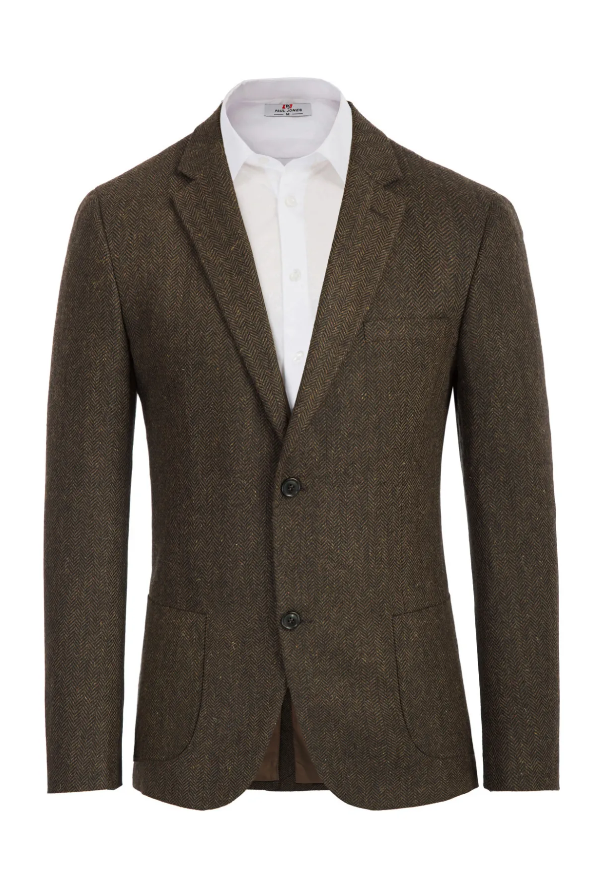 Herringbone Tweed Two Button Blazer British Wool Blend Sport Coat Jacket