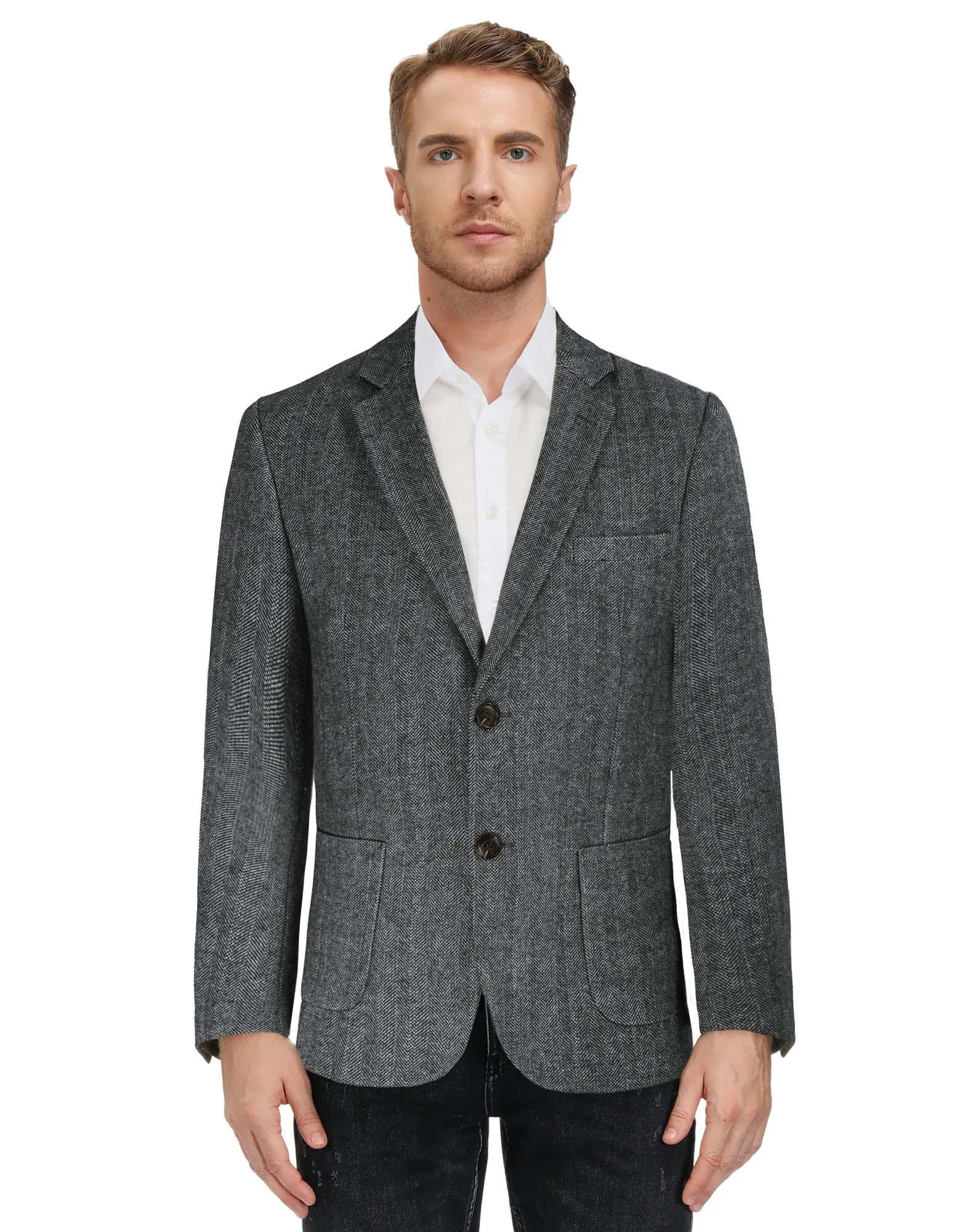 Herringbone Tweed Two Button Blazer British Wool Blend Sport Coat Jacket