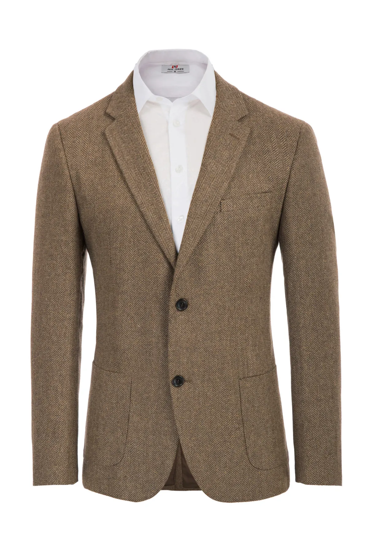 Herringbone Tweed Two Button Blazer British Wool Blend Sport Coat Jacket