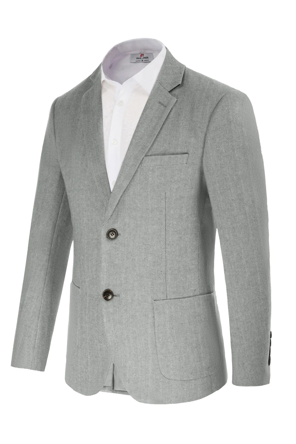 Herringbone Tweed Two Button Blazer British Wool Blend Sport Coat Jacket