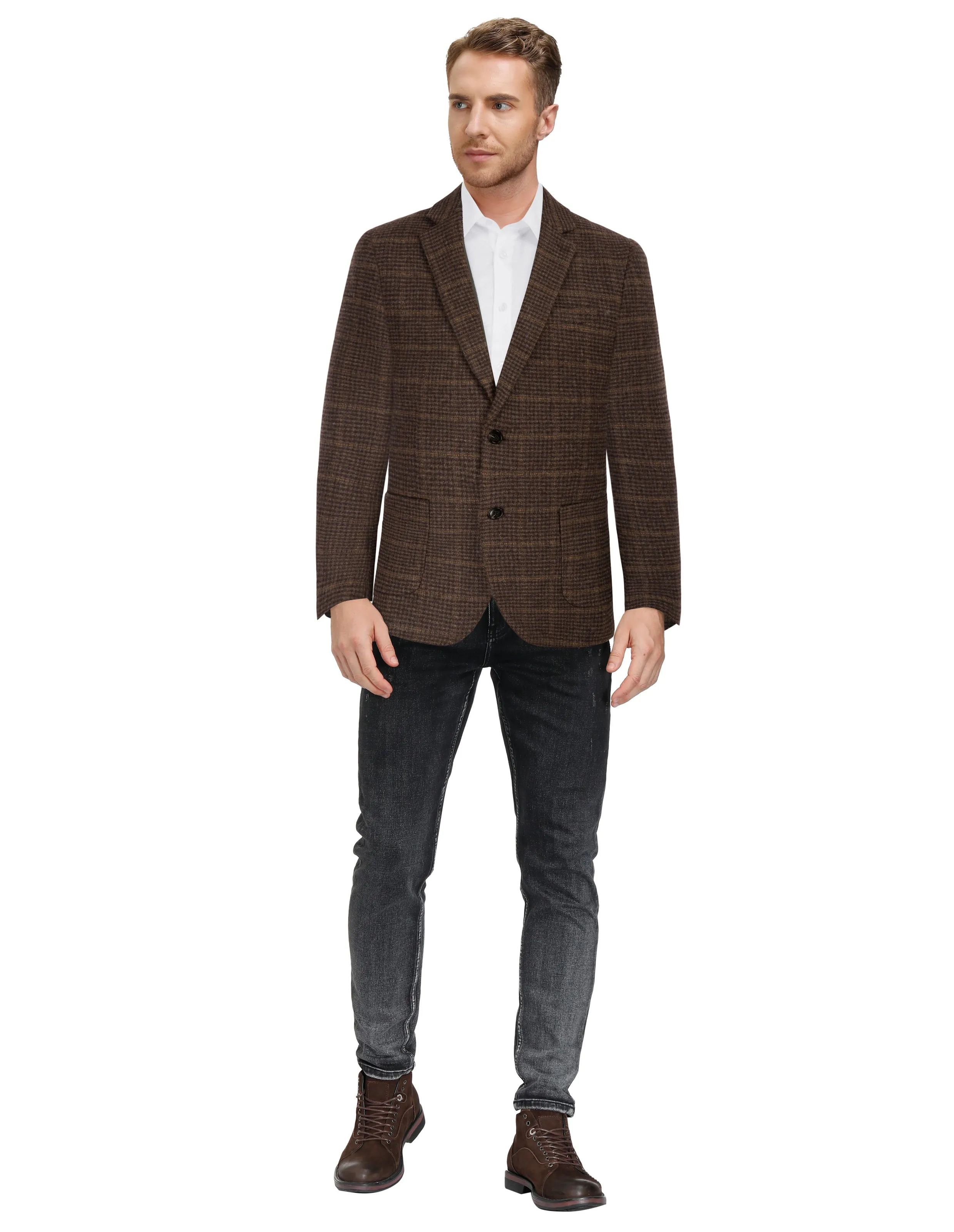 Herringbone Tweed Two Button Blazer British Wool Blend Sport Coat Jacket