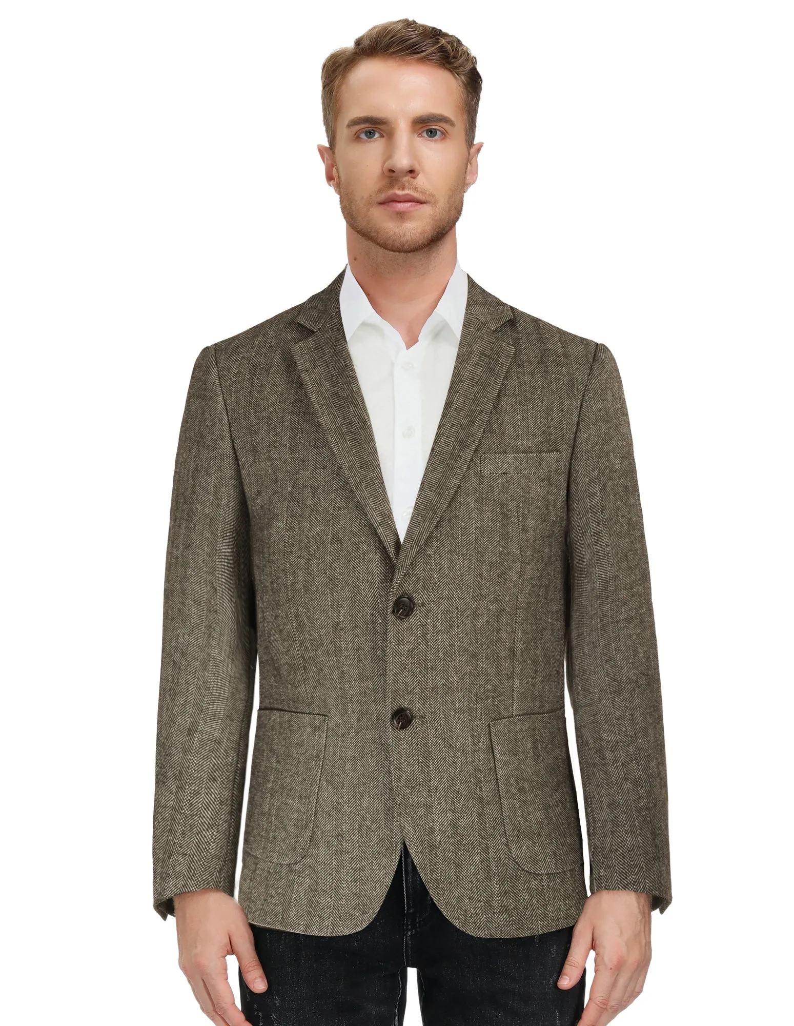 Herringbone Tweed Two Button Blazer British Wool Blend Sport Coat Jacket