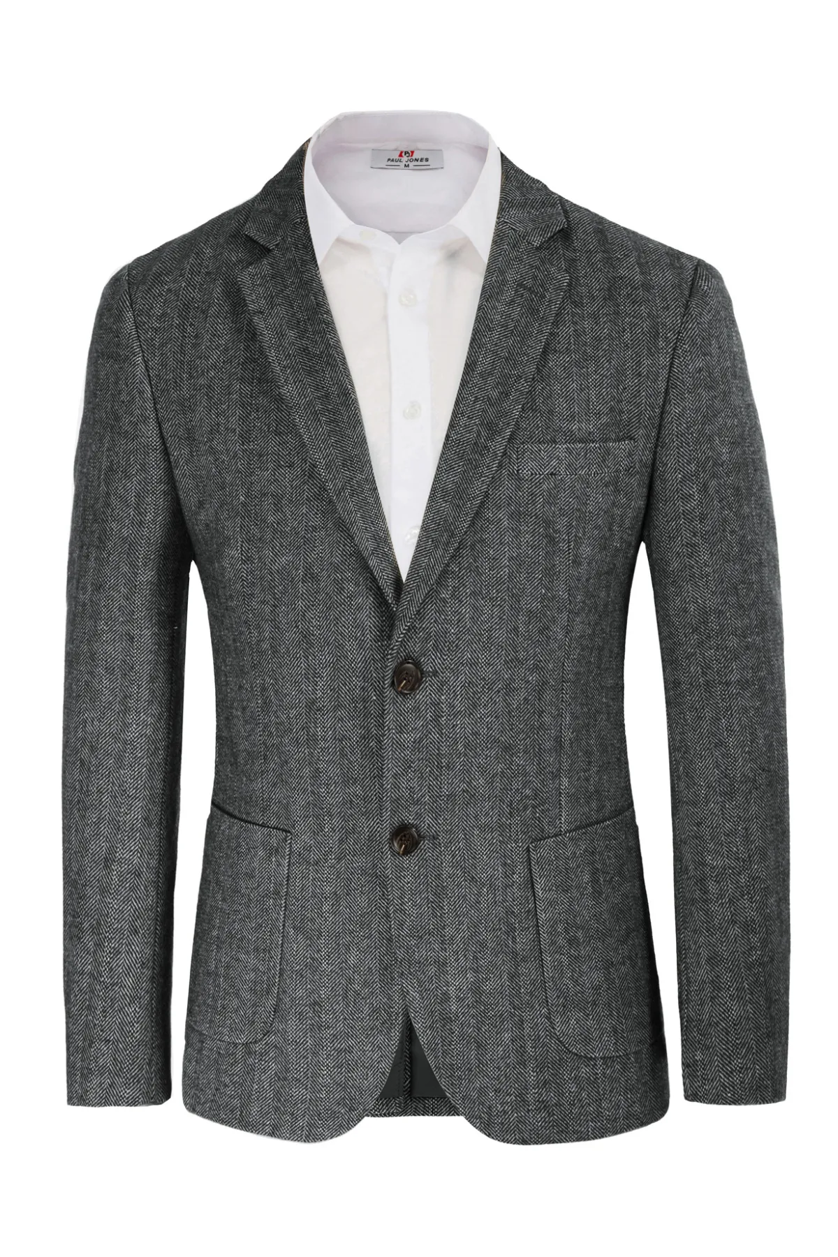 Herringbone Tweed Two Button Blazer British Wool Blend Sport Coat Jacket