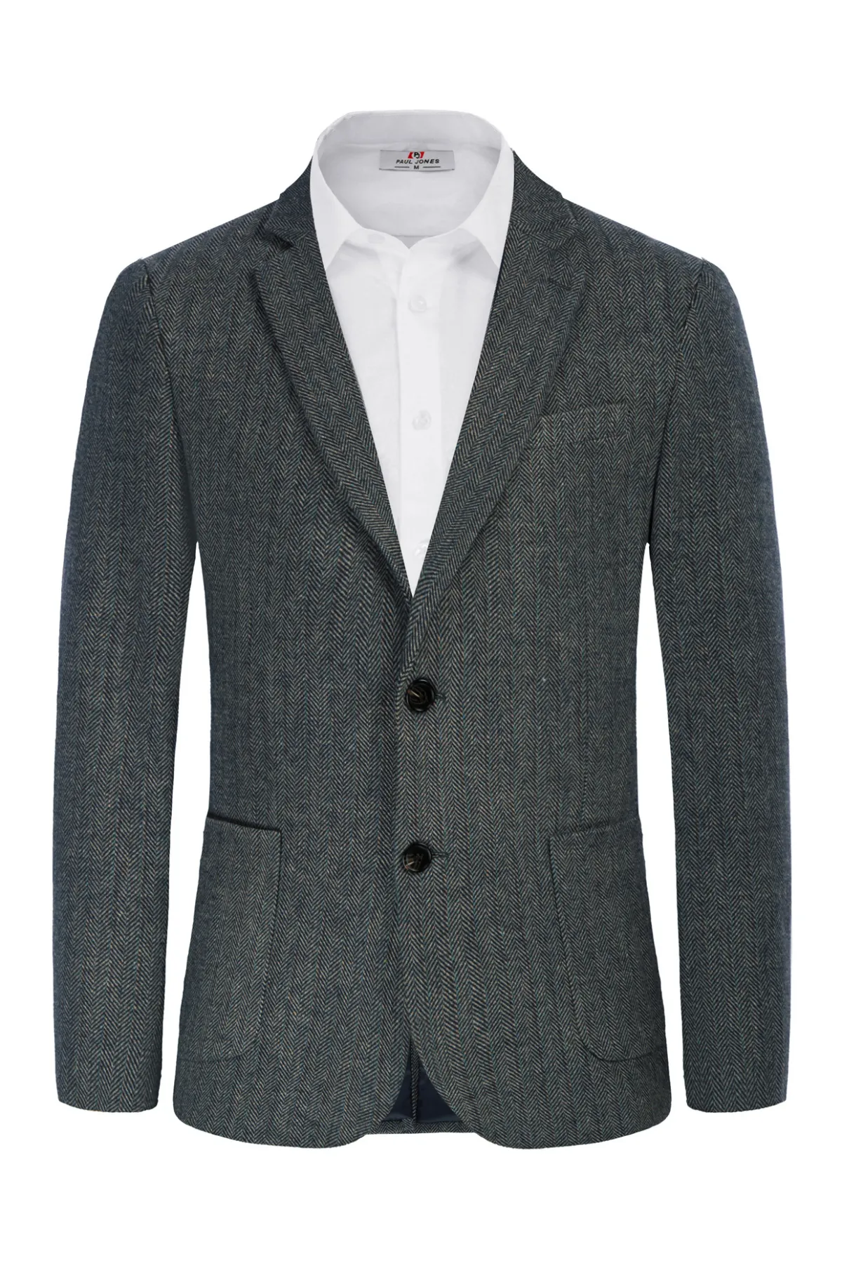 Herringbone Tweed Two Button Blazer British Wool Blend Sport Coat Jacket