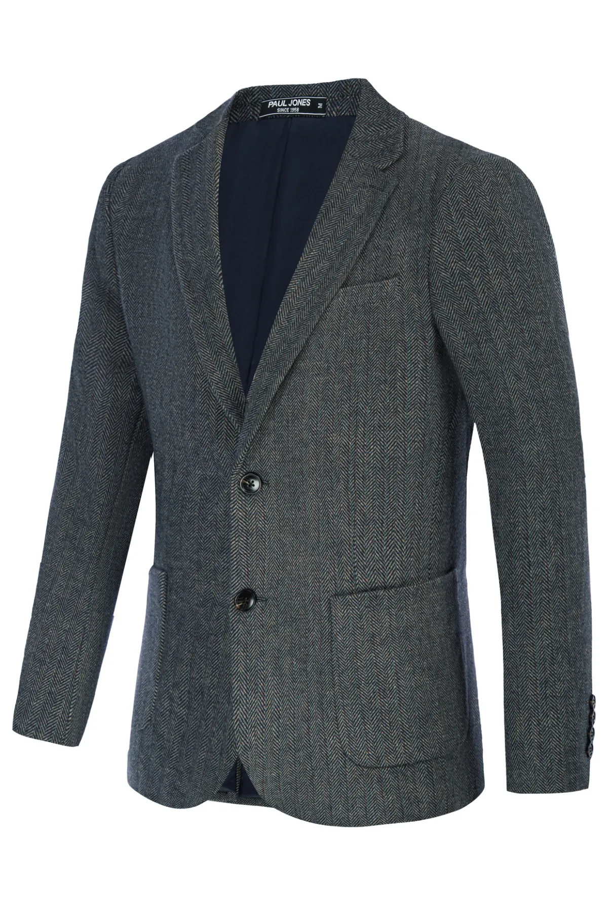 Herringbone Tweed Two Button Blazer British Wool Blend Sport Coat Jacket