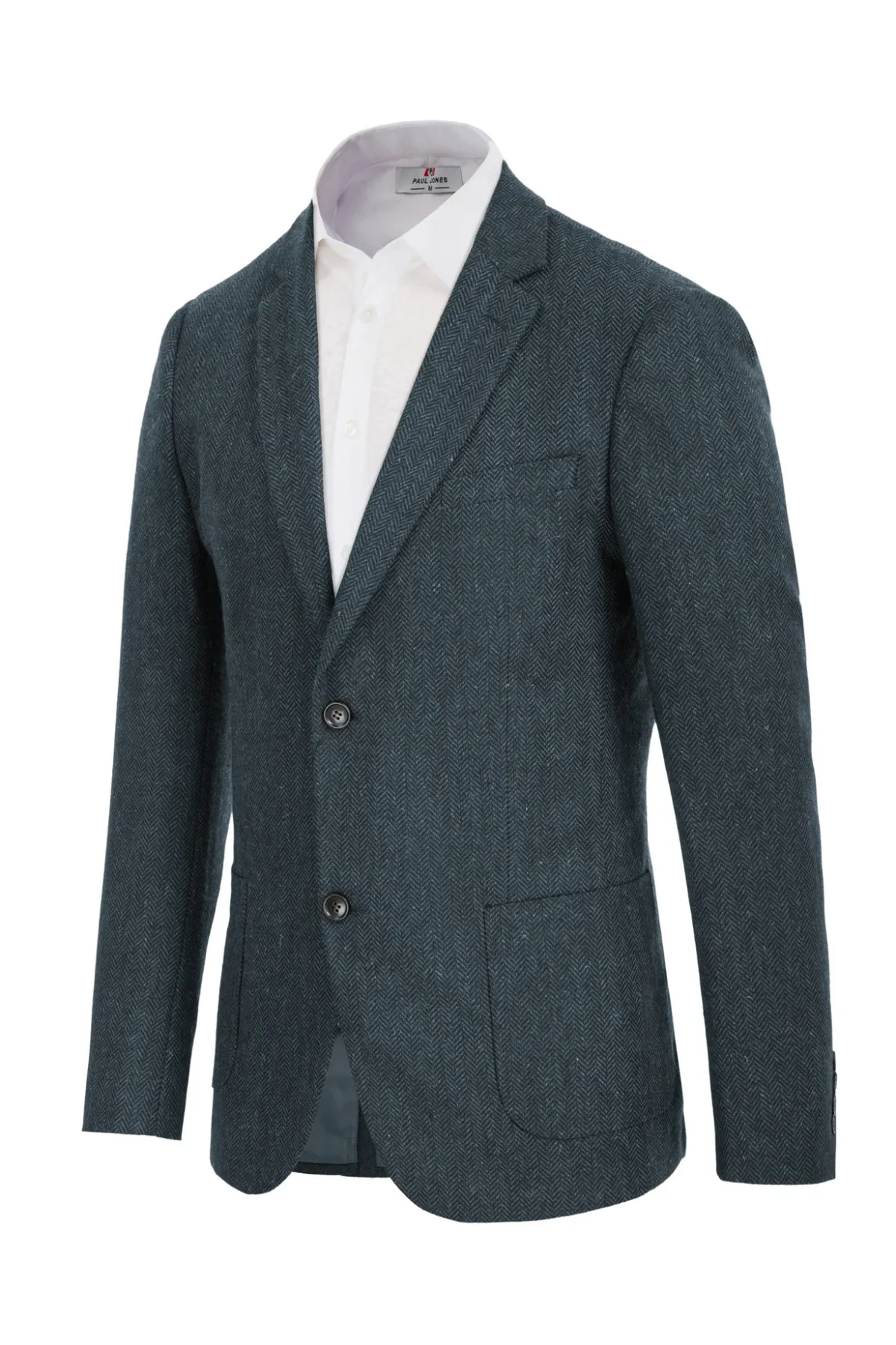 Herringbone Tweed Two Button Blazer British Wool Blend Sport Coat Jacket