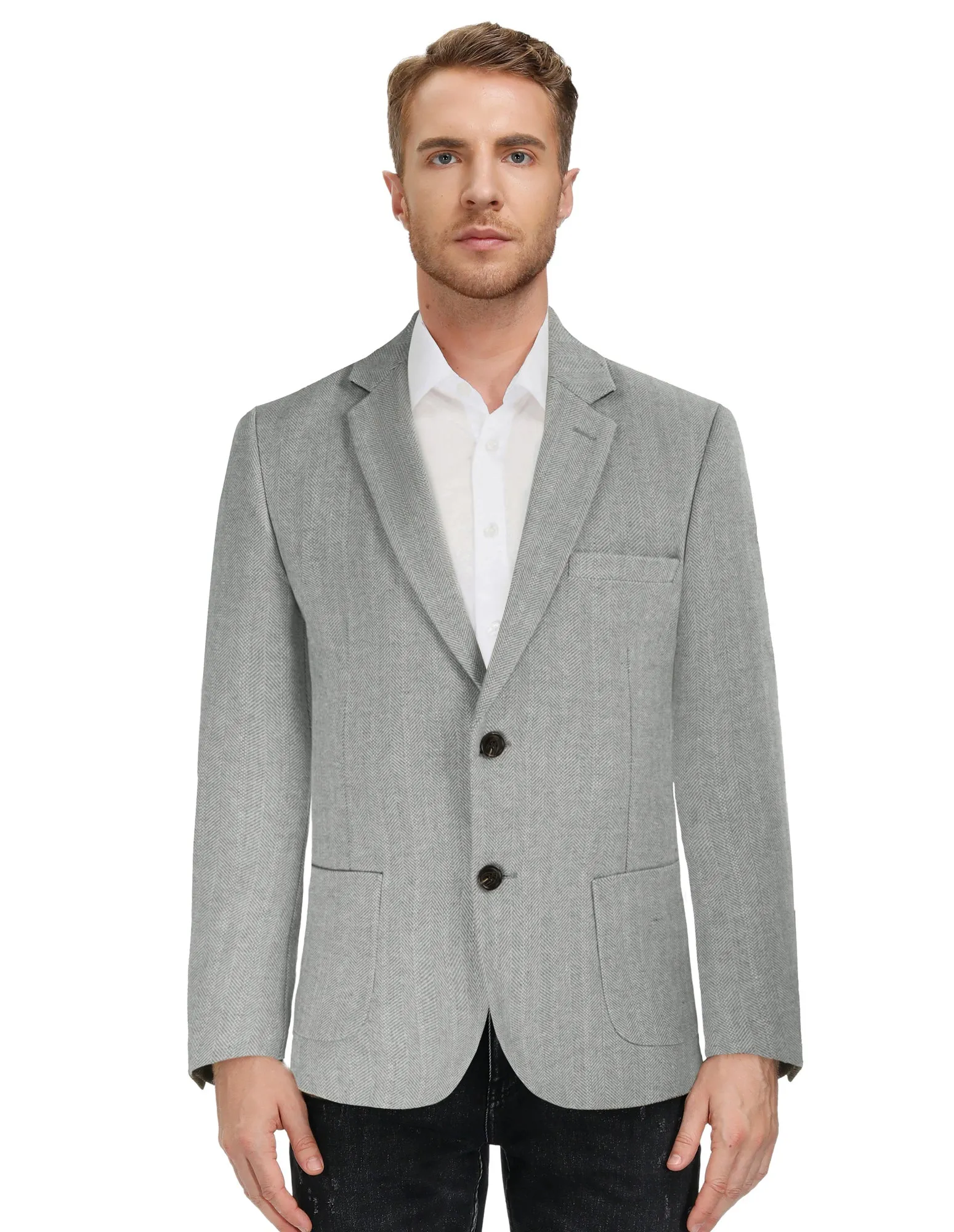 Herringbone Tweed Two Button Blazer British Wool Blend Sport Coat Jacket