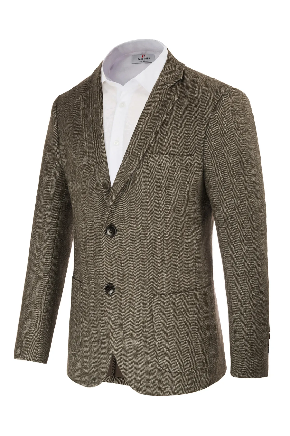 Herringbone Tweed Two Button Blazer British Wool Blend Sport Coat Jacket