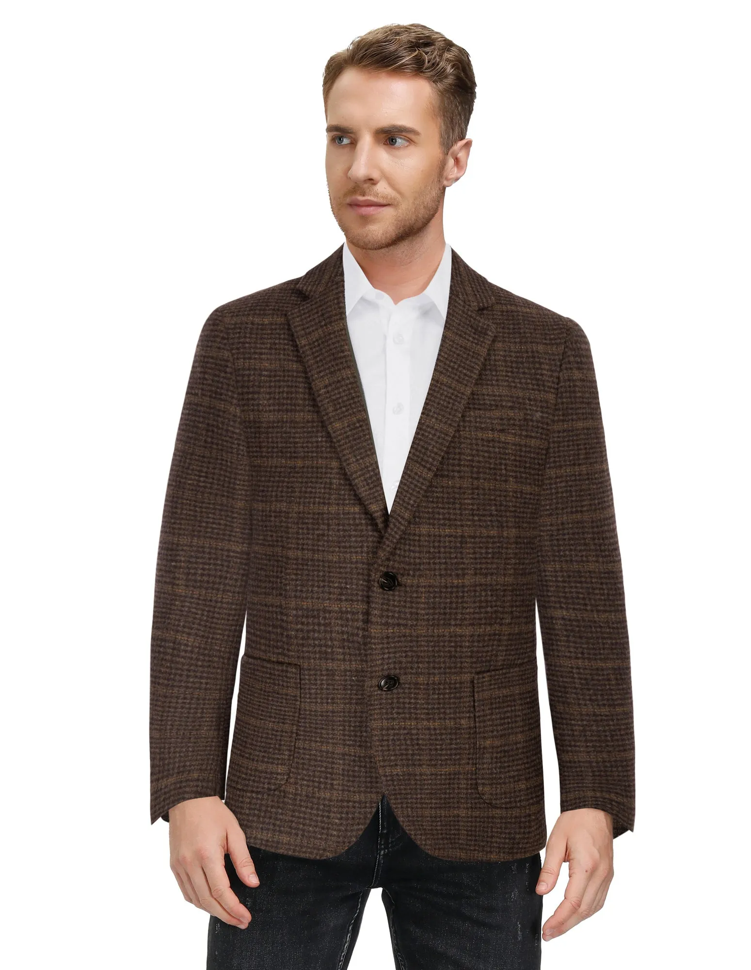 Herringbone Tweed Two Button Blazer British Wool Blend Sport Coat Jacket