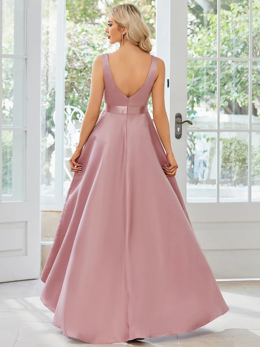 High Low A Line Belted Stain Wholesale Prom Dresses