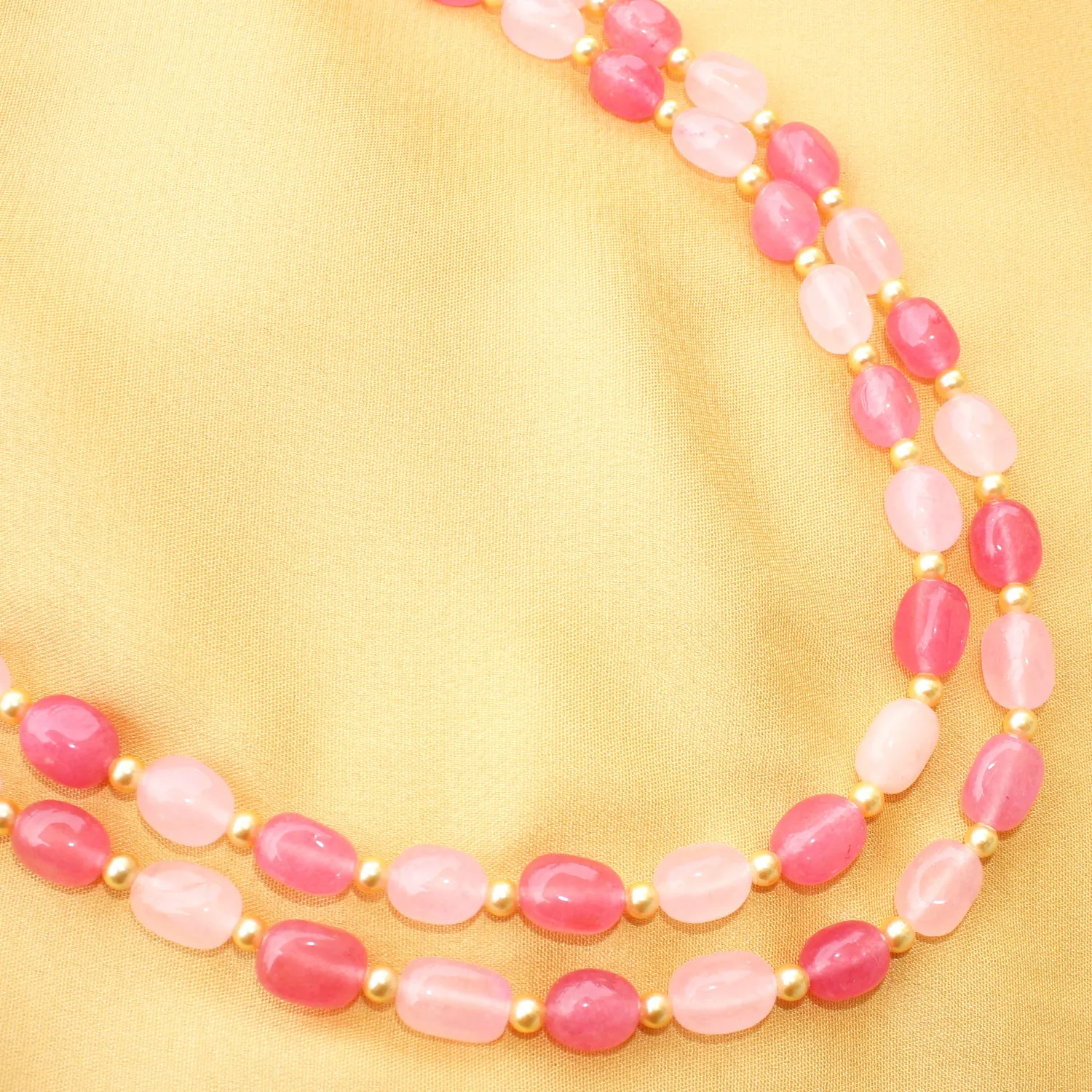 Imeora Dual Tone Pink Quartz Double Line Necklace With Earrings