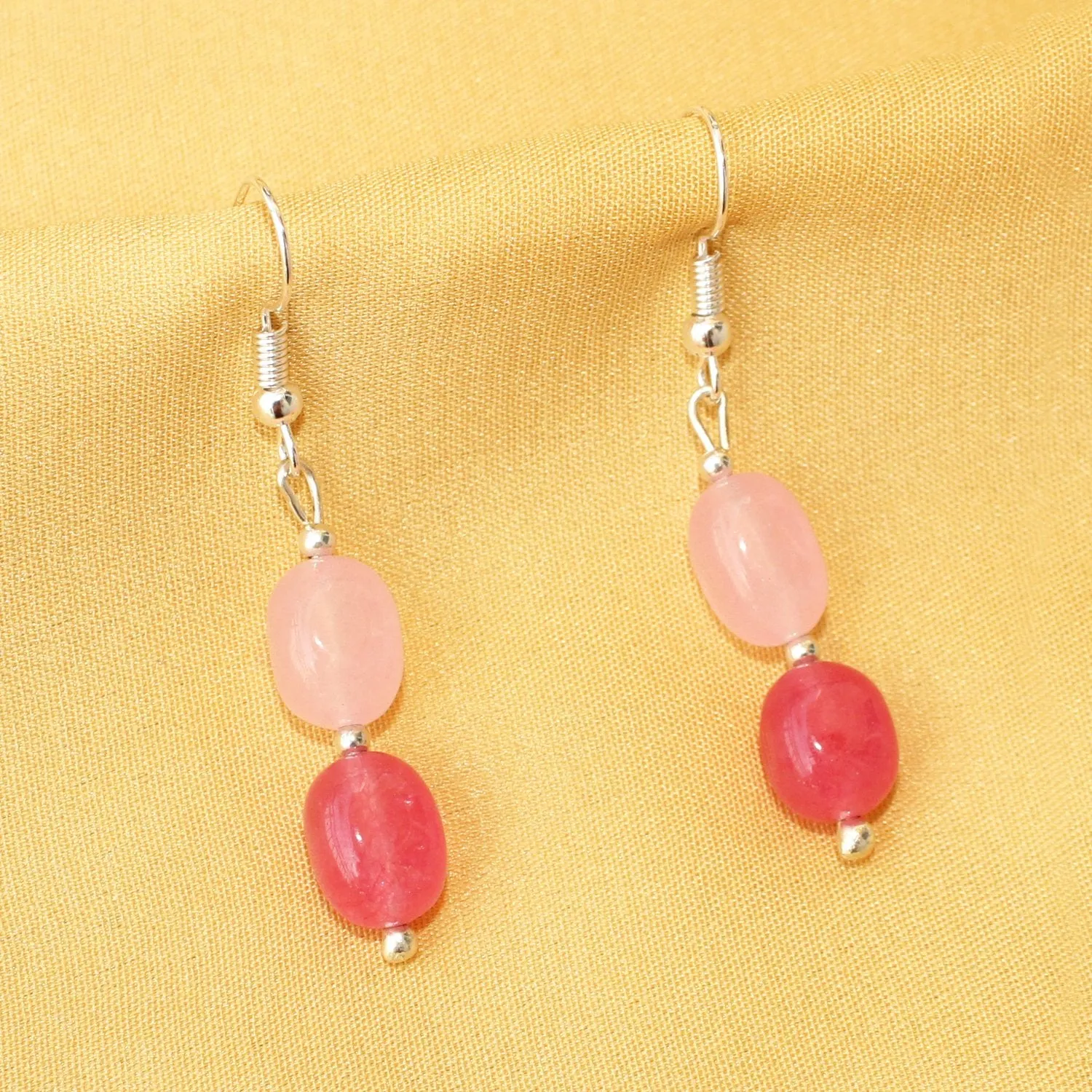 Imeora Dual Tone Pink Quartz Double Line Necklace With Earrings