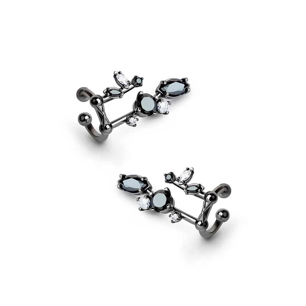 Ivy 1st Sister Cuff Earrings [Black/White gems]