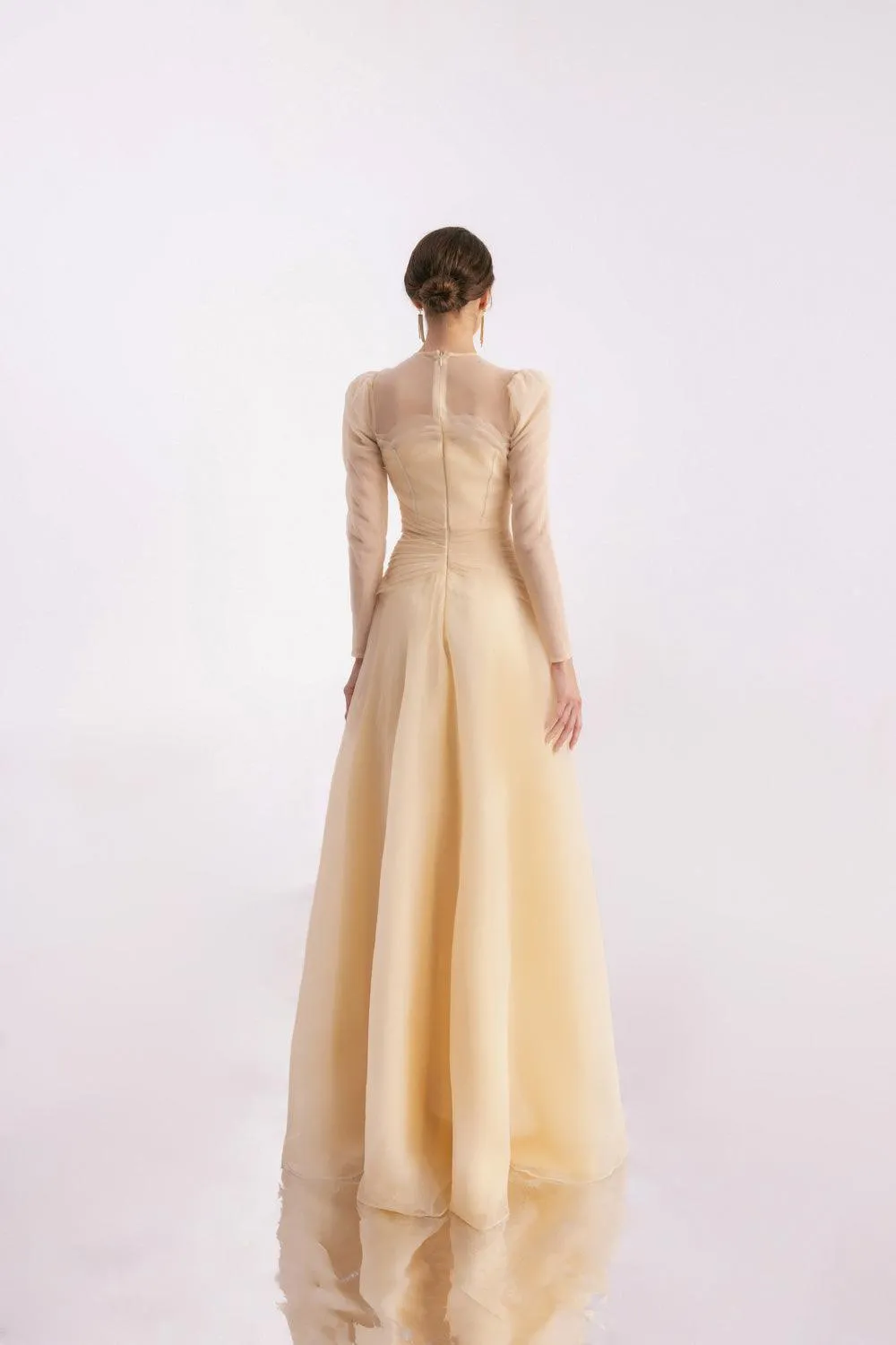 Judith A-line Draped Mesh Silk Floor Length Dress