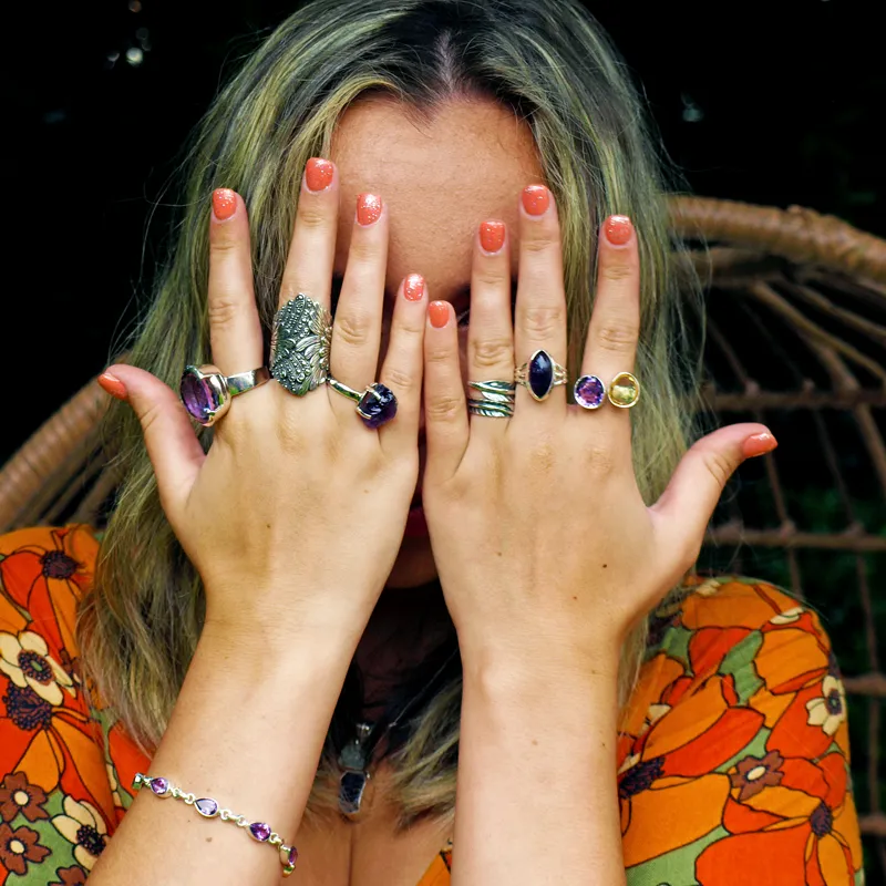 June Amethyst Gemstone Bohemian Ring