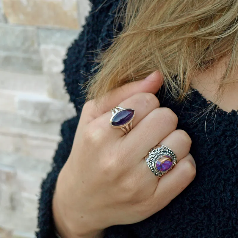 June Amethyst Gemstone Bohemian Ring