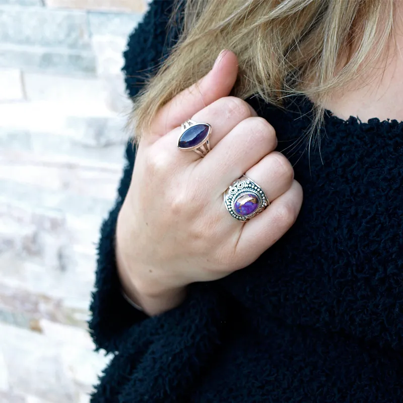 June Amethyst Gemstone Bohemian Ring