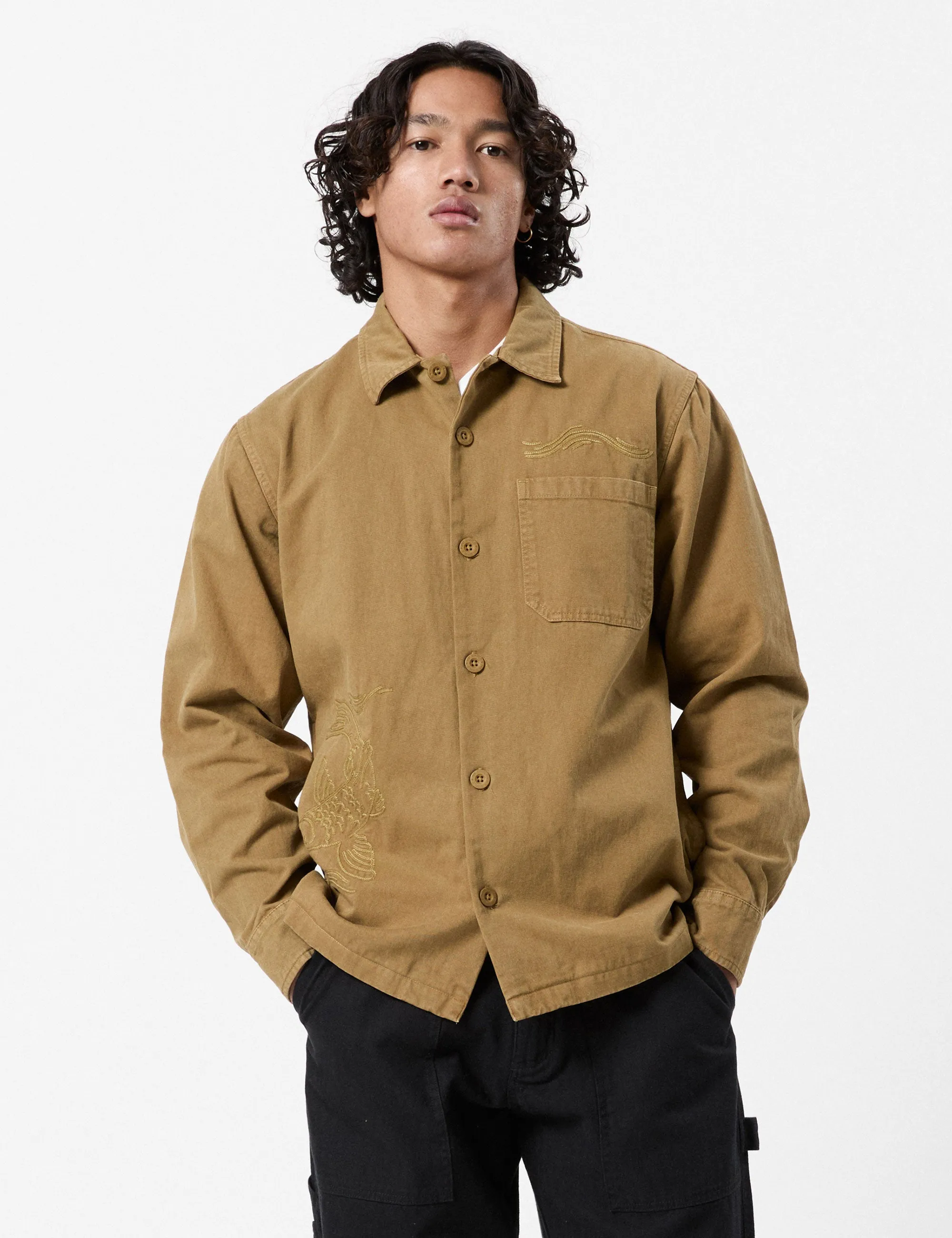 Koi Stitched Overshirt - Camel