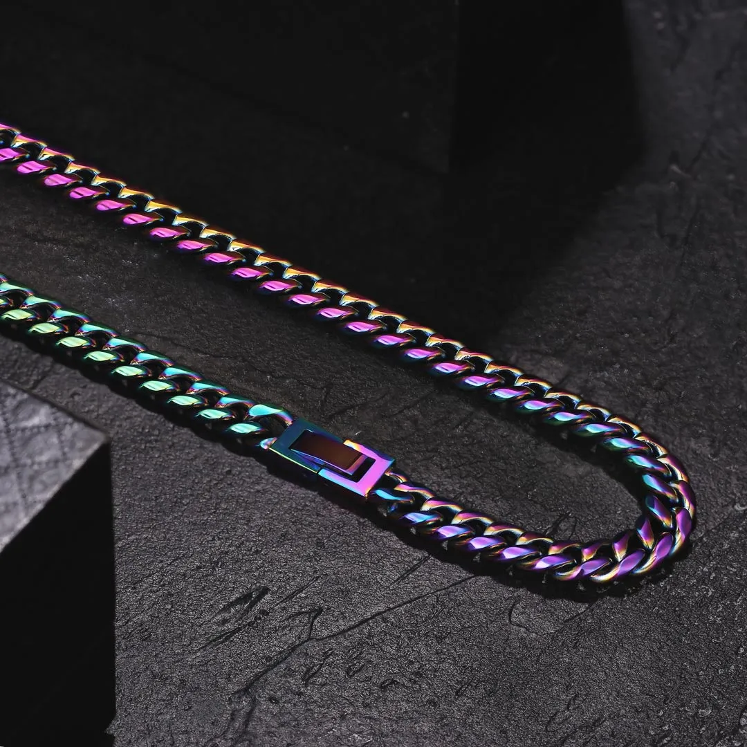 KRKC 8mm Rainbow Mens Miami Cuban Link Chain and Bracelet Set