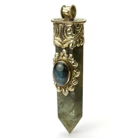 Labradorite Obelisk Pendant Large with Fine Polished Labradorite Cabochon # 79