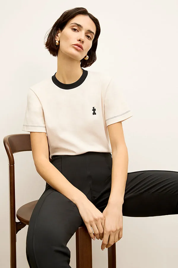 Leslie T-Shirt Contrast with Embroidery - Organic Pima Cotton :: Ivory/Black