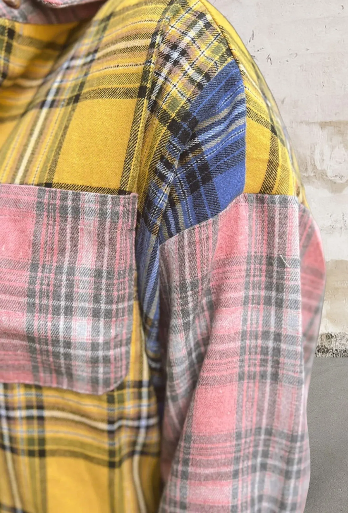 Long Sleeve Multicolor Plaid Patchwork Shirt