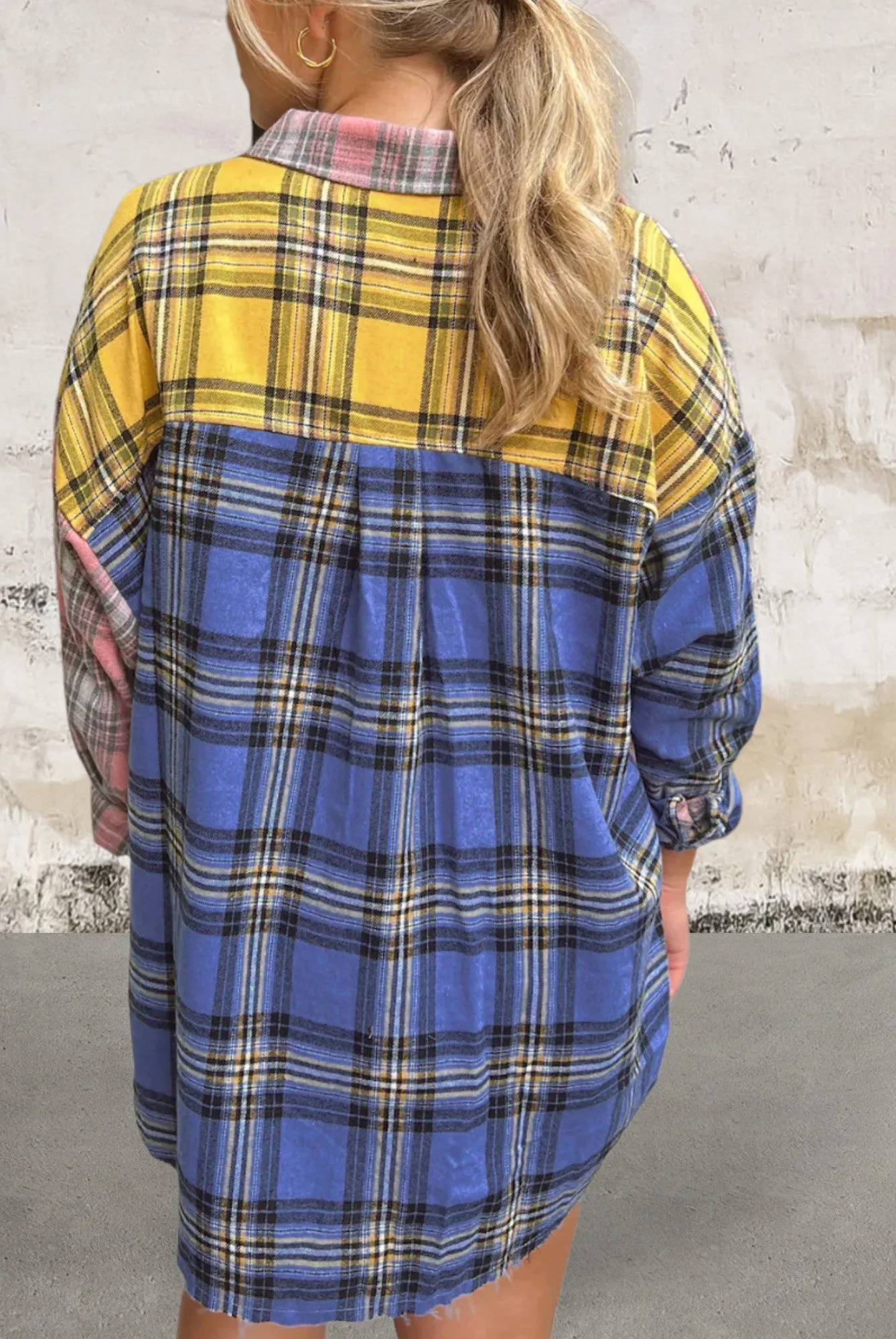 Long Sleeve Multicolor Plaid Patchwork Shirt