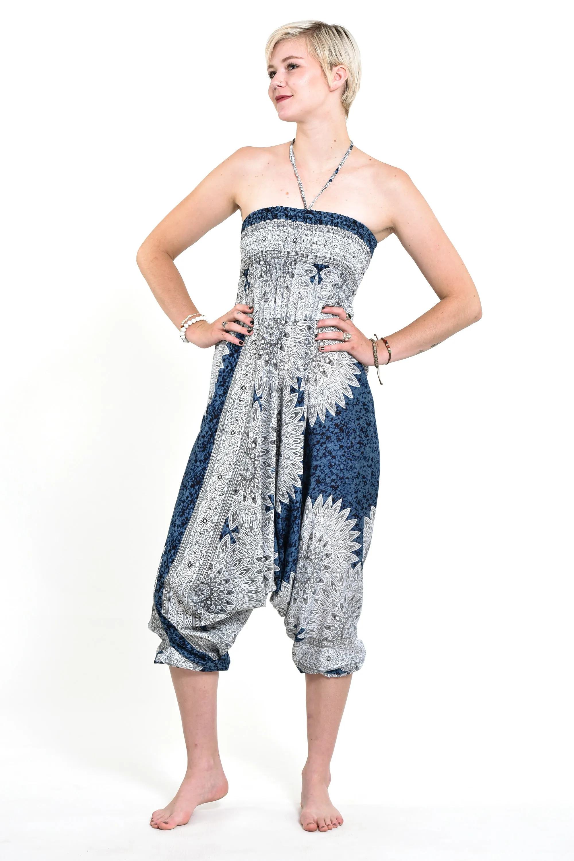 Marble Mandalas 2-in-1 Jumpsuit Harem Pants in Indigo