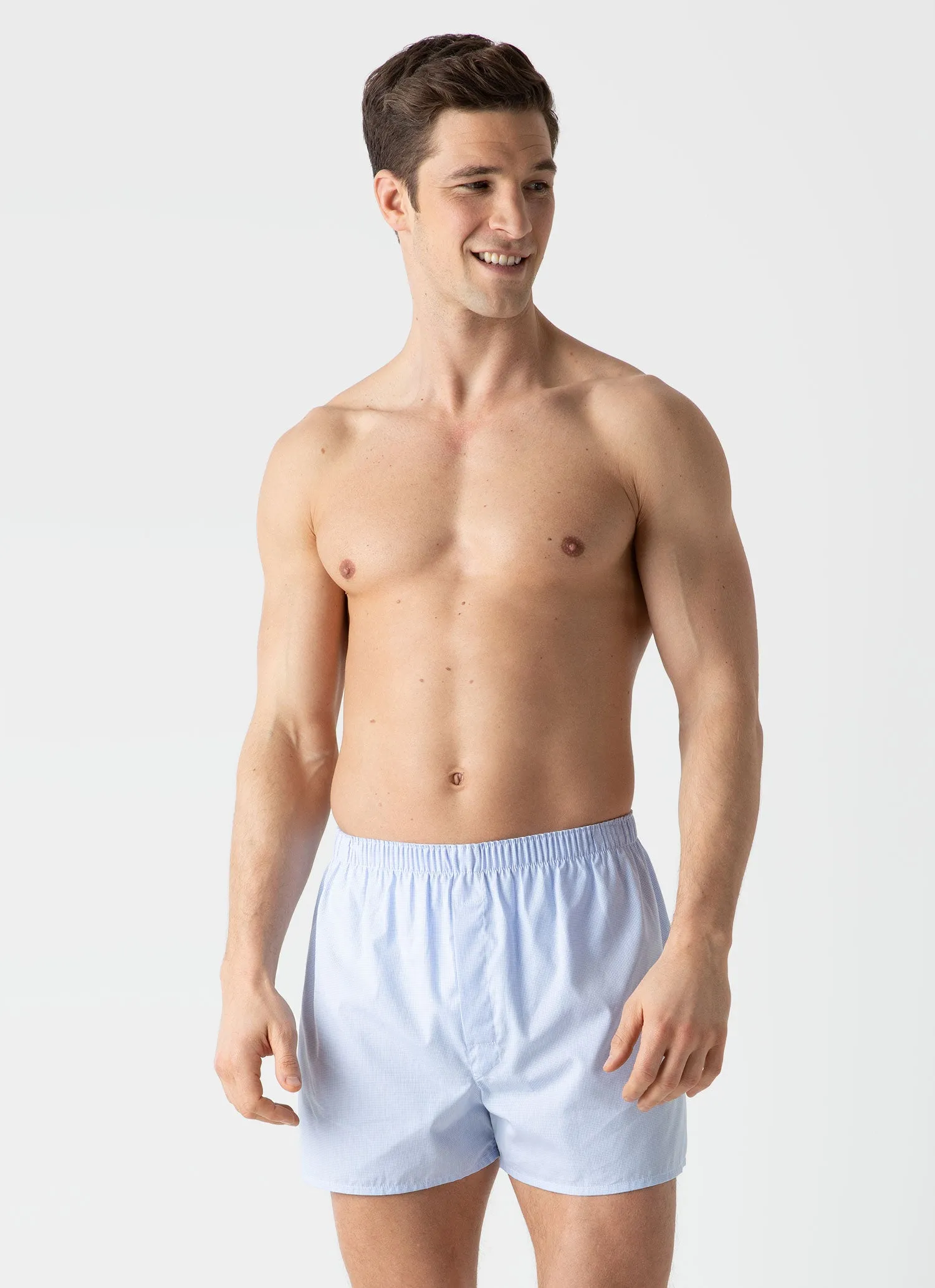 Men's Classic Boxer Shorts in Light Blue Micro Gingham