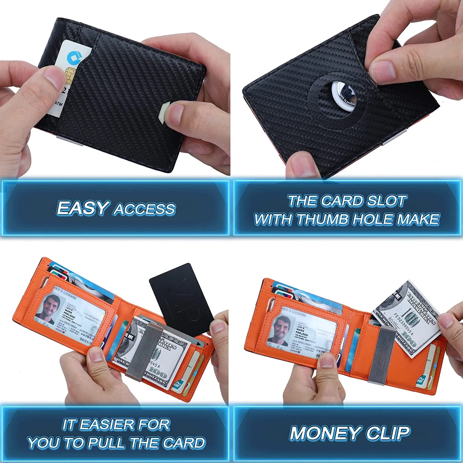 Mens Wallet with Airtag Slot and Money Clip