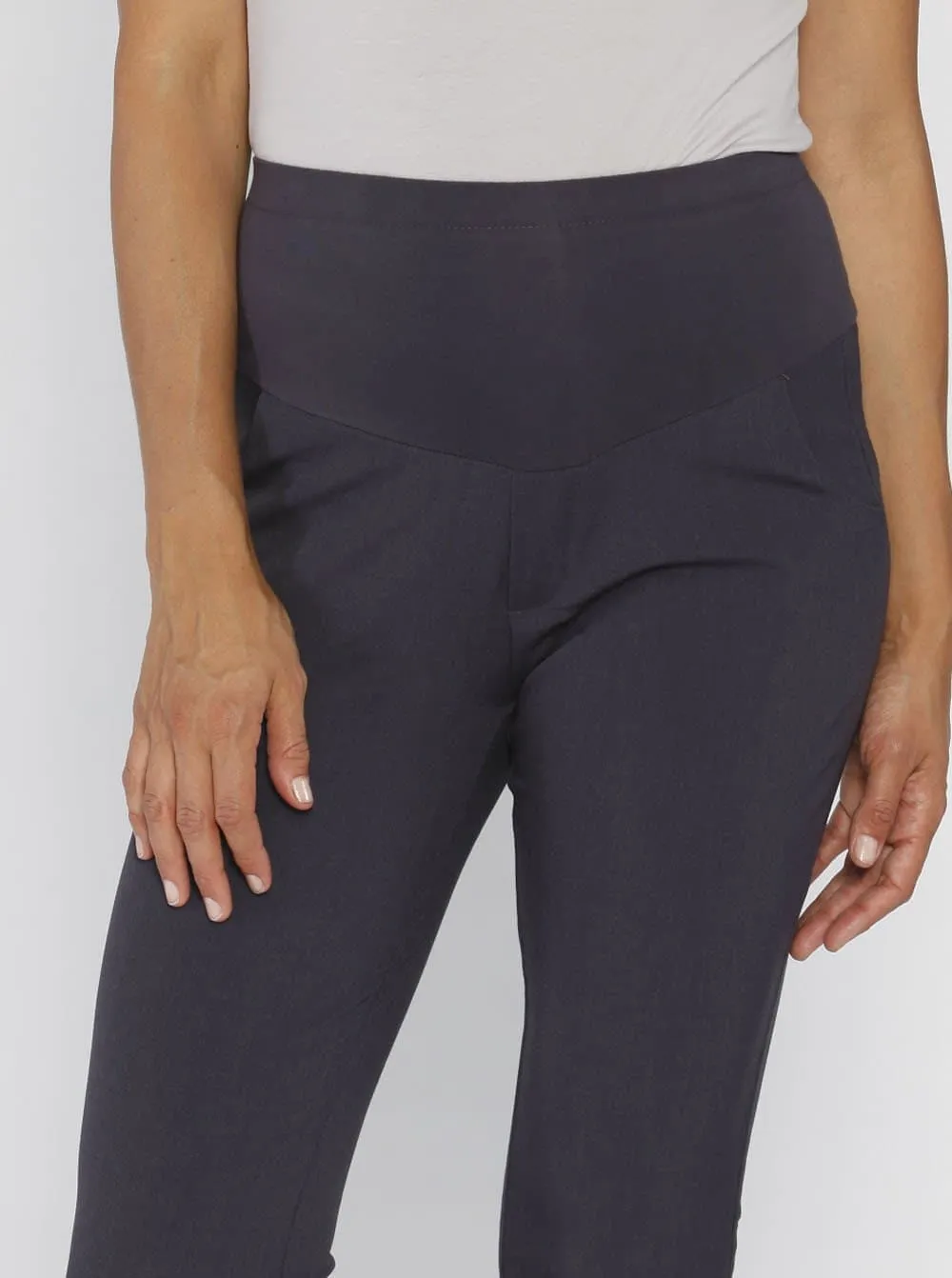 Mid Waist Maternity Straight Leg Pants in Dark Grey